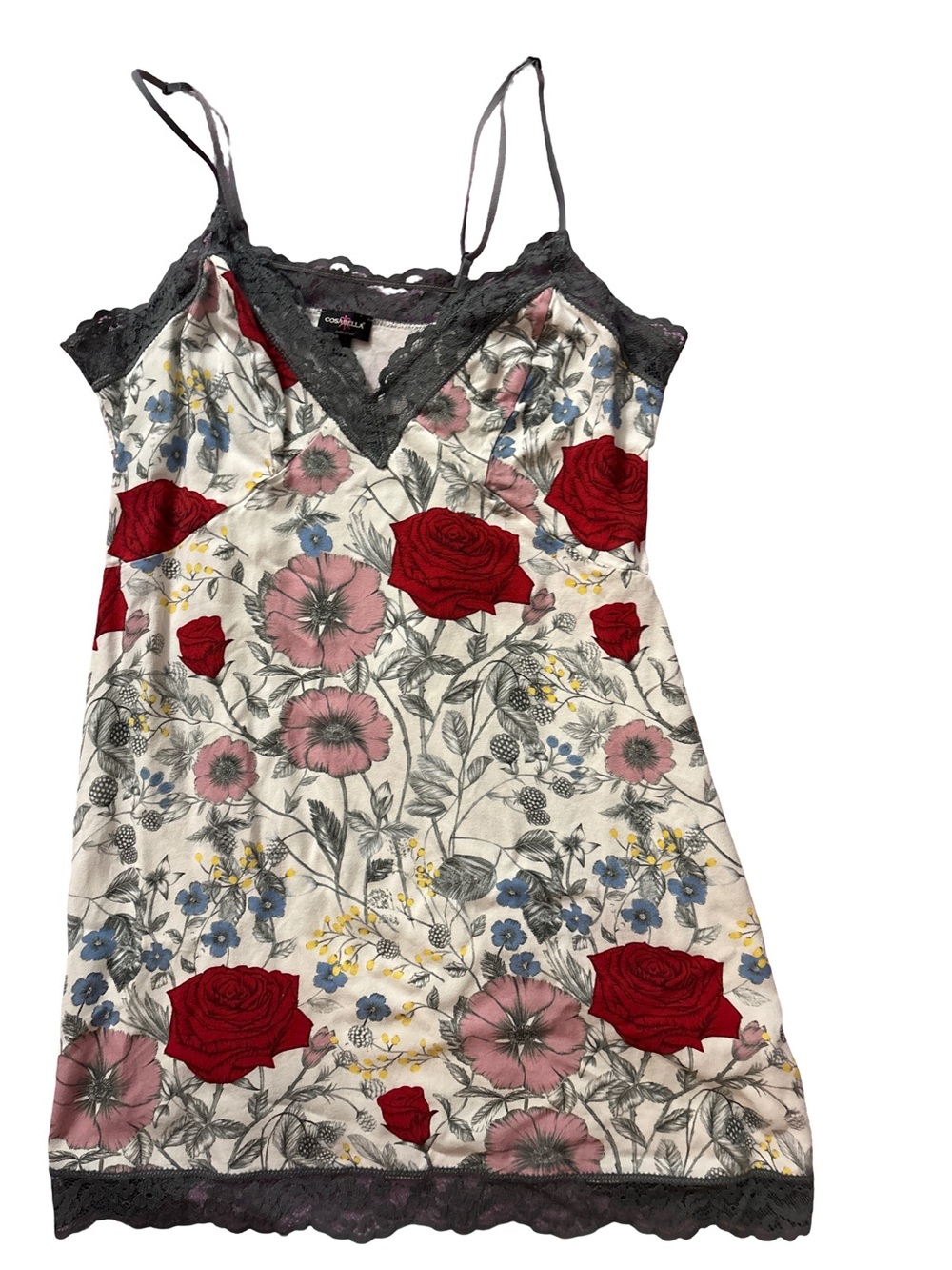 Cosabella Floral Slip Dress — Red, Pink & Blue on Cream